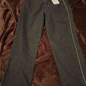 Women’s Slim Straight Black Jeans with Side Zip